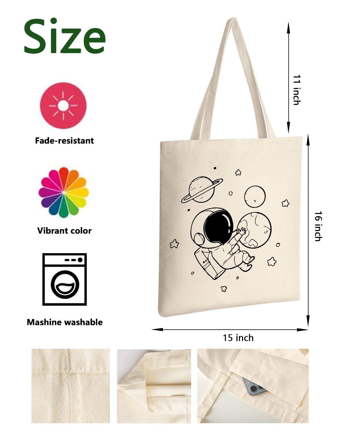 AUSVKAI Cute Canvas Tote Bag Aesthetic For Women Astronaut Space Grocery Bags Cotton Beach Totes Gift