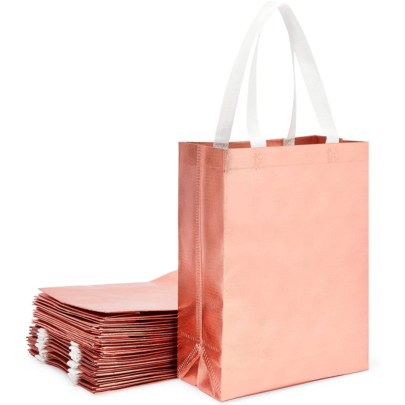 Sparkle and Bash Reusable Grocery Tote Bag for Shopping (Large, Rose Gold, 20 Pack)