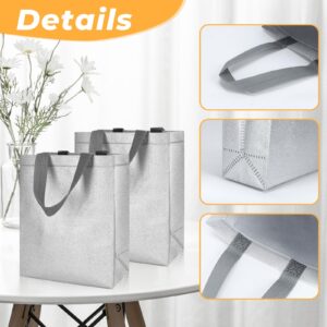 ISUSSER 25 Pack Silver Reusable Gift Bags Metallic Tote with Handles Bling Non Woven Bags for Shopping Birthday Party Wedding, 7.9 x 3.9 x 9.8 Inch