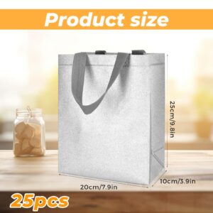 ISUSSER 25 Pack Silver Reusable Gift Bags Metallic Tote with Handles Bling Non Woven Bags for Shopping Birthday Party Wedding, 7.9 x 3.9 x 9.8 Inch