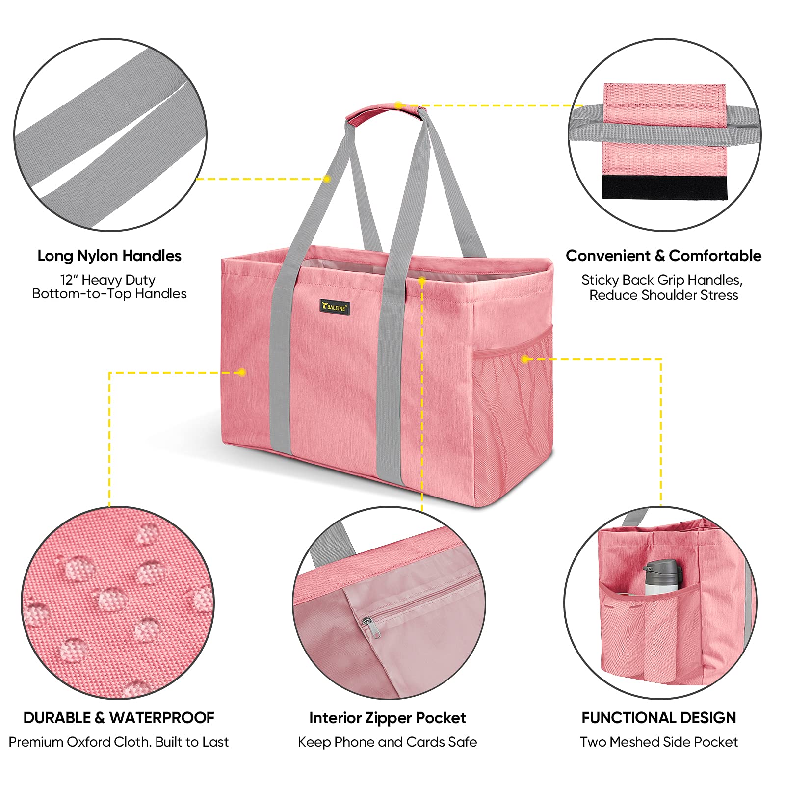 BALEINE Soft 9 Gallon Extra Large Utility Tote, Foldable Reusable Storage Bag (Peach Pink)