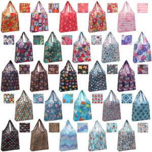 Shappy 25 Pack Reusable Shopping Bags Floral Grocery Bags Foldable Tote Bags Machine Washable Bags for Kitchen Waterproof Lightweight, As Pictures Shown