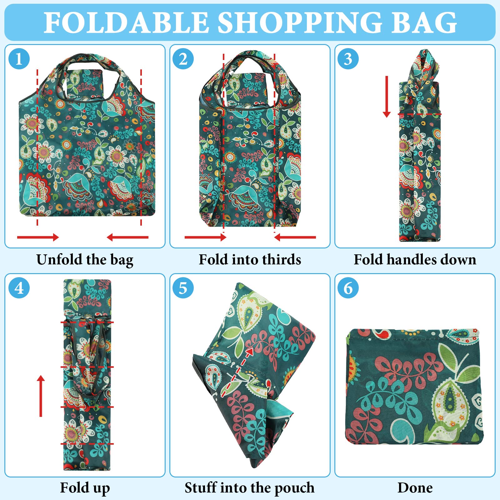 Shappy 25 Pack Reusable Shopping Bags Floral Grocery Bags Foldable Tote Bags Machine Washable Bags for Kitchen Waterproof Lightweight, As Pictures Shown