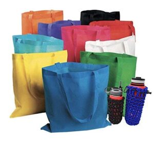 funiverse 50 bulk tote bag mega pack - 15” x 16” large reusable grocery shopping bags - great for gift, goody, convention, or trade show bags (multi color assortment)