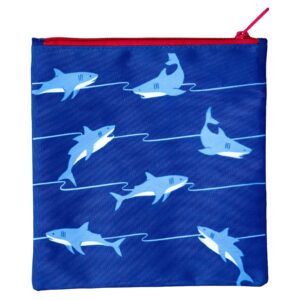 Yumbox Reusable Sandwich and Snack Bags (2-Pack) Fun Shark Prints for Toddlers and Kids, Eco-Friendly, BPA-Free, Water-Resistant, Lined, Washable fabric, Ideal kids snack bag, Zip Close, 8x8 in Large