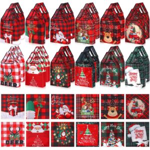 Paterr 24 Pack Christmas Reusable Grocery Bags Foldable Tote Bag Shopping Bag Gift Bags 50lbs Polyester Carry Pouch for Xmas (Vivid)