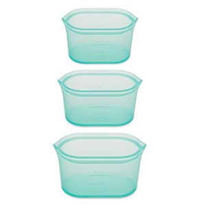 Zip Top Reusable Food Storage Bags | 3 Dish Set [Teal] | Silicone Meal Prep Container | Microwave, Dishwasher and Freezer Safe | Made in the USA