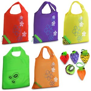 5 pcs cute reusable grocery bags in pouch - fruit shaped reusable bags with handles reusable shopping bags foldable fruit tote bag washable grocery bags - foldable reusable shopping bag folding bags