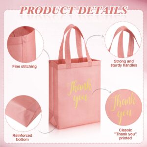 Roowest 50 Pcs Reusable Thank You Grocery Bags Shopping Bags Non Woven Shopping Merchandise Bag with Handles (Pink, Gold)