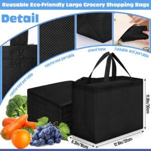 Windyun 200 Pcs Reusable Grocery Bags 12.6 x 11.8 x 6.3 Inches Large Non Woven Shopping Bags Foldable Portable Tote Bags Bulk (Black)