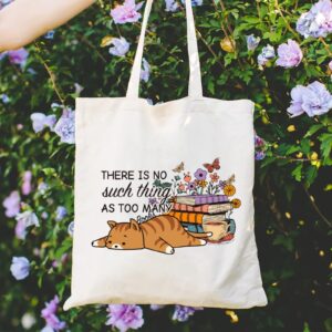 Andeiltech Canvas Tote Bag for Women Aesthetic Cute Cat Shopping Grocery Reusable Bags with Inner Zipper Women Gift