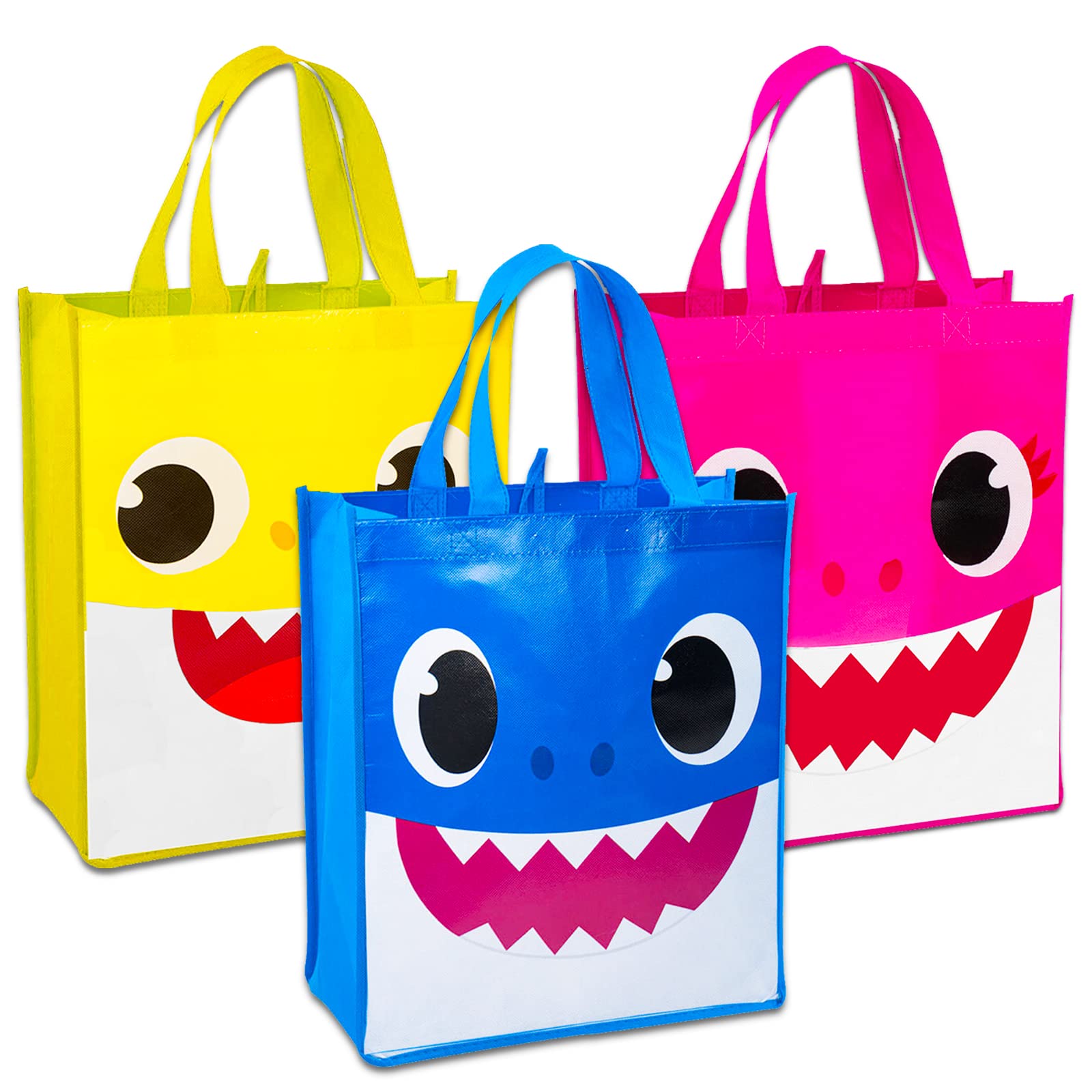 screen legends Baby Shark Tote Bag Bundle - 3 Baby Shark Reusable Grocery Bags, Travel Totes for Kids Party Supplies, Party Favors Plus Stickers, More | Baby Shark Reusable Tote Bag