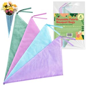 impresa [4 pack reusable bouquet bags - no leak flower bags for bouquets - colorful for flowers - flower bouquet sleeves - flower gift bags for valentine's, weddings, mother's day, anniversary