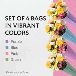 IMPRESA [4 Pack Reusable Bouquet Bags - No Leak Flower Bags for Bouquets - Colorful for Flowers - Flower Bouquet Sleeves - Flower Gift Bags for Valentine's, Weddings, Mother's Day, Anniversary