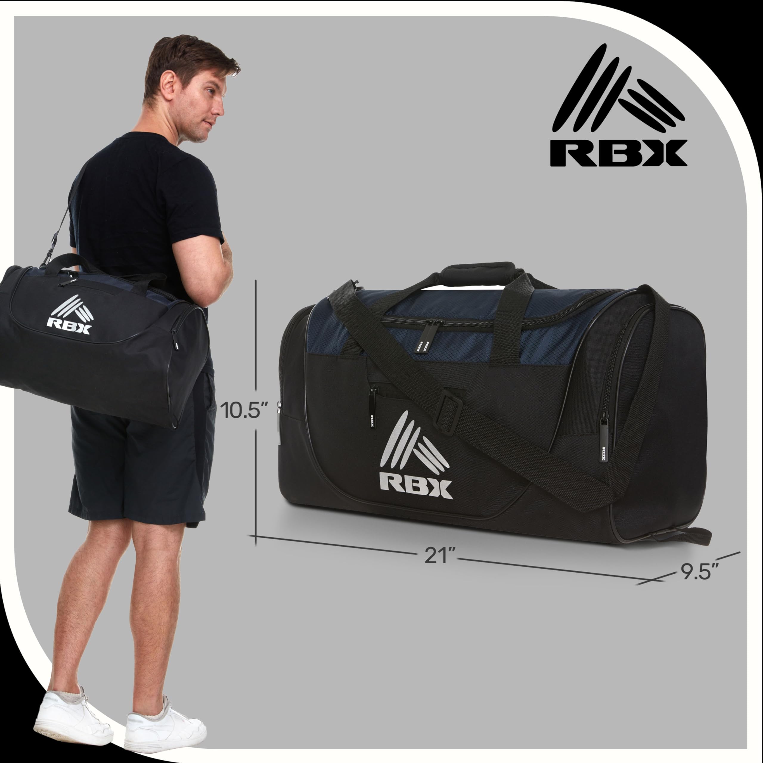 RBX Gym Bags for Men, Small Gym Bag for Women with Shoe Compartment, Duffle Bag for Travel, Sports Bag, Camping, Weekend, Carry On, Overnight Duffel Bag for Women with Shoulder Strap