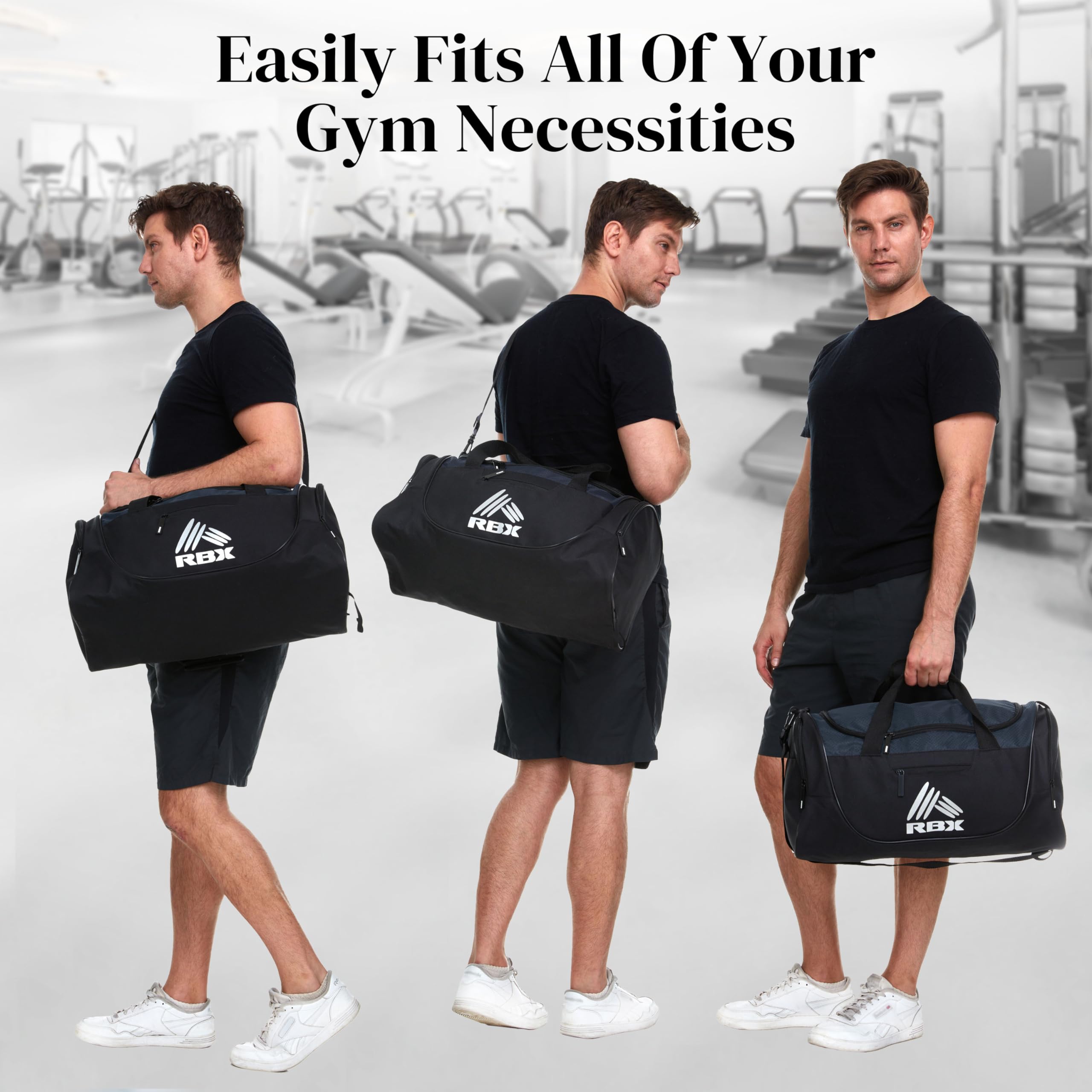 RBX Gym Bags for Men, Small Gym Bag for Women with Shoe Compartment, Duffle Bag for Travel, Sports Bag, Camping, Weekend, Carry On, Overnight Duffel Bag for Women with Shoulder Strap