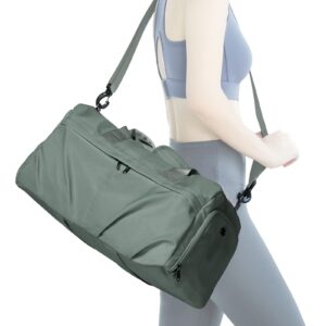 Gym Bag for Women Men with Shoe Compartment, Sport Duffel Bag, Waterproof Travel Weekender Overnight Carry on Bag for Yoga with Trolley Sleeve, Green