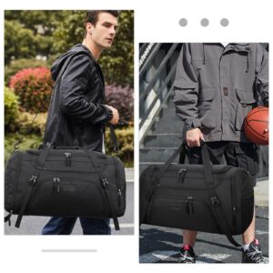 Gym Duffle Bag for Women Men 55L Waterproof Sports Bags Travel Duffel Bags with Shoe Compartment,Wet Pocket Large Weekender Overnight Bag with Toiletry Bag,Black