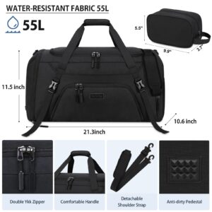 Gym Duffle Bag for Women Men 55L Waterproof Sports Bags Travel Duffel Bags with Shoe Compartment,Wet Pocket Large Weekender Overnight Bag with Toiletry Bag,Black