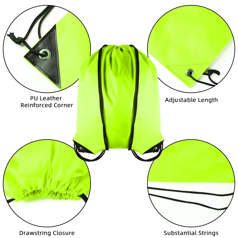 GoodtoU Drawstring Backpacks, Bulk Nylon Backpack Cinch Sack Drawstring Gym Bag for Sport, Traveling, Team (20Pcs, Fluorescent Green)