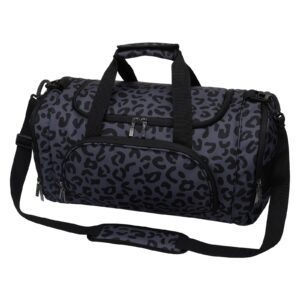 mosiso sports travel duffel bag for women men, leopard grain gym bag lightweight weekend overnight bag with shoe compartment for travel dance yoga, black
