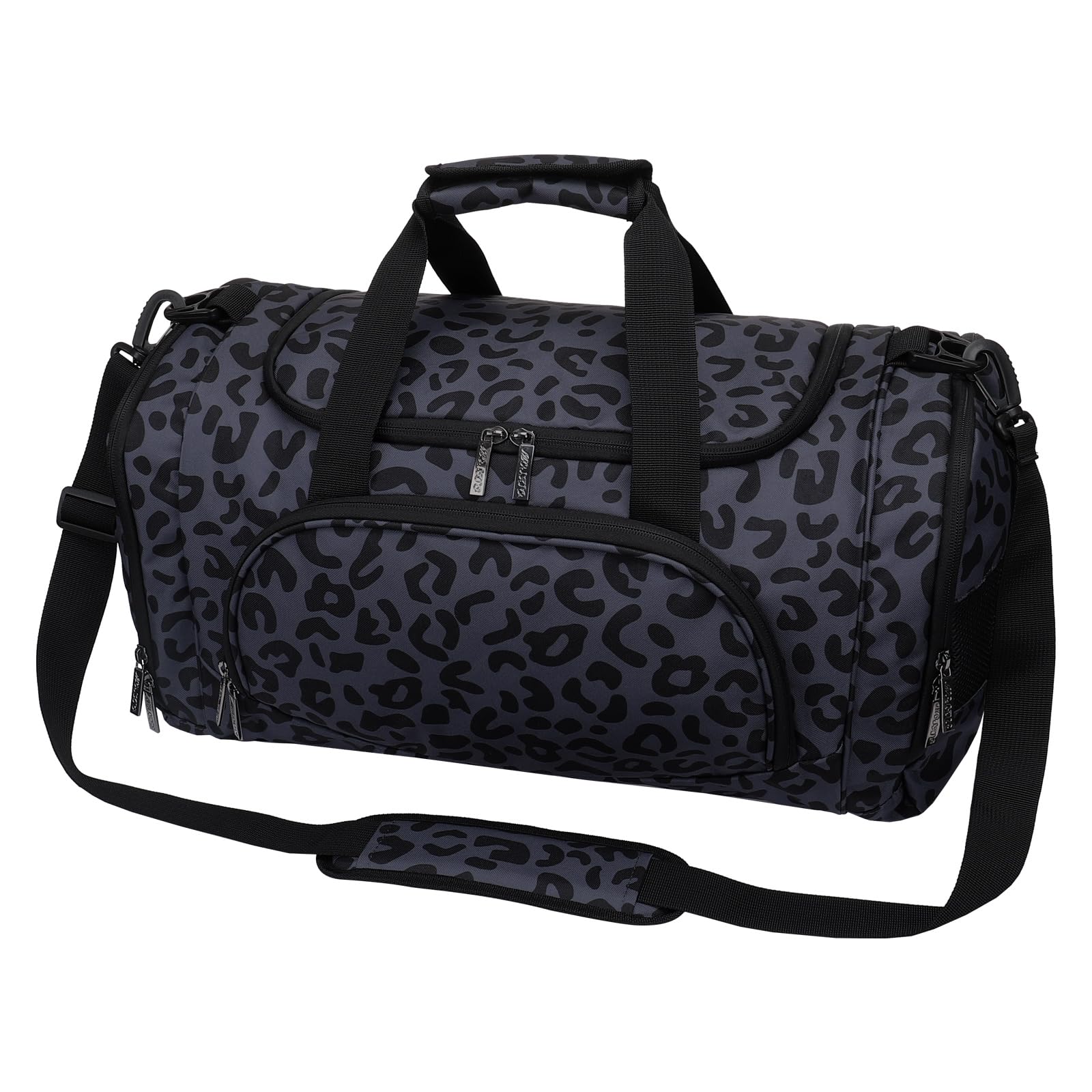 MOSISO Sports Travel Duffel Bag for Women Men, Leopard Grain Gym Bag Lightweight Weekend Overnight Bag with Shoe Compartment for Travel Dance Yoga, Black