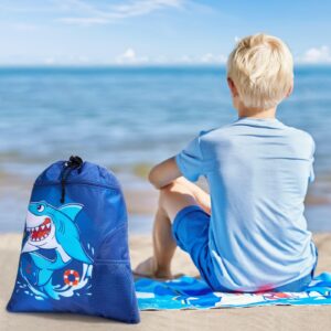 WAWSAM Shark Gym Drawstring Backpack - 15” x 17” Sports Gym Bag Drawstring Bag for Boys Kids Waterproof String Backpack for Beach Swim Travel Yoga Gift with Zipper Pocket and Water Bottle Pocket