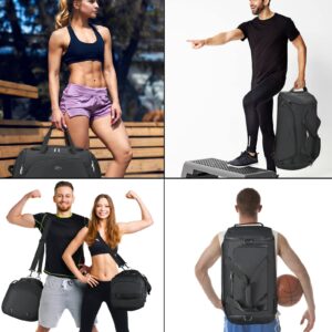 LOKASS Gym Bag for Men/Women-Duffle Sports Bag with Shoe Compartment, Carry On Weekender/Overnight Bag, Waterproof Gym Backpack Travel Bag for Camping (Black，Large)