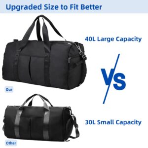 DAYGOS Gym Bag for Men, 40L Waterproof Sports Duffle Bags with Shoe & Wet Compartment, Small Carry On Travel Tote Bags with Trolley Sleeve for Personal Item, Fitness & Workout Gear, Black