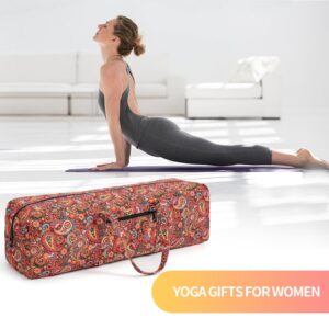 Boulder Bee | Yoga Mat Bag | Large Yoga Mat Carrier with Wet Pocket | Yoga Gifts | Gym Tote Bag for Women | Paisley Patterns (Orange)