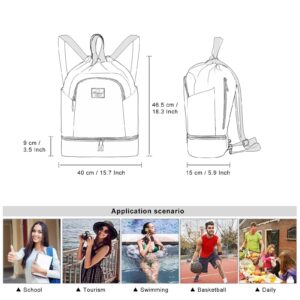 Kamo Drawstring Backpack Bag - Sport Swimming Yoga Backpack with Shoe Compartment, Two Water Bottle Holder for Men Women Large String Backpack Athletic Sackpack for Travel