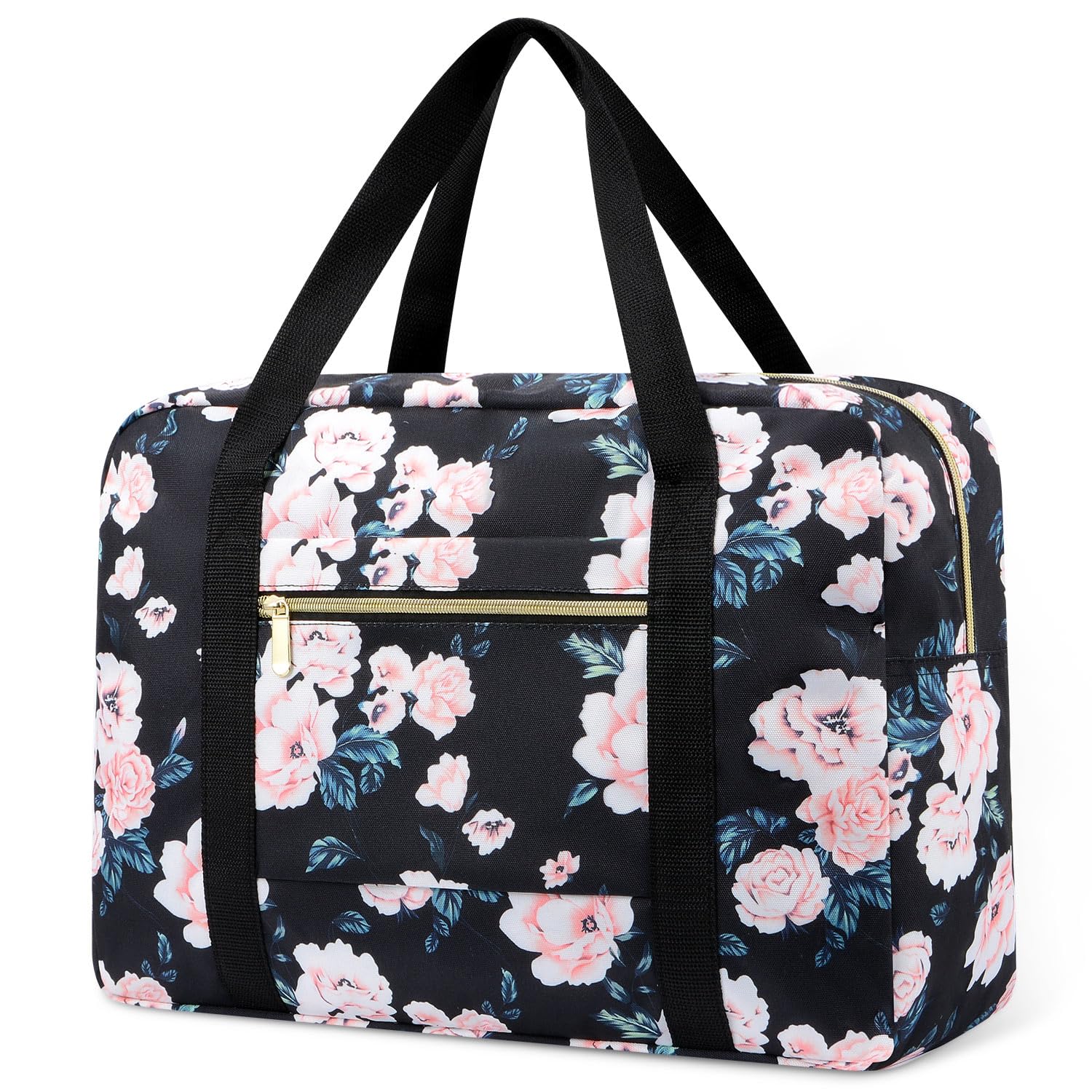 Gym Bag for Women, Travel Duffel Bag, Tote Bag,Weekender bag,For Spirit Airlines Personal Item Bag 18x14x8,Foldable Carry on Luggage for Women - Black Pink Floral