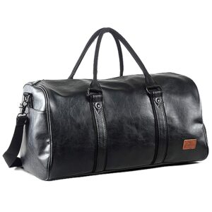 weekender oversized travel duffel bag with shoe pouch, leather carry on bag