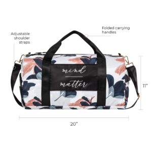 Gym Bag for Women with Shoe Compartment and Wet Pocket | Durable Lightweight Gym Duffle Bag with Motivational Quote and Graphic Designs | Great for Exercise and Overnights | White/Navy - Guava Leaf