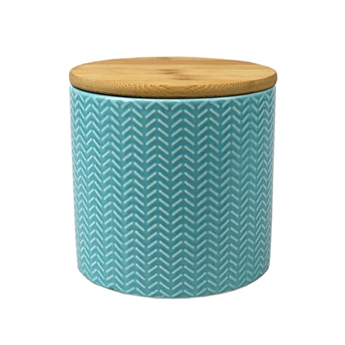 Home Basics Small Wave Design Kitchen Canister (Turquoise) Modern Canister Sets For Kitchen Counter | With Bamboo Lid | Perfect For Storing Dry Food, Baking Staples, Snacks, and More