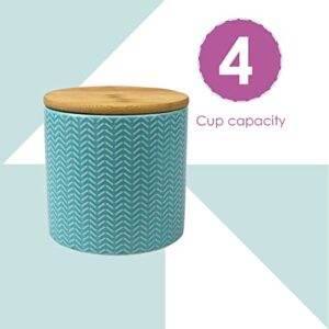 Home Basics Small Wave Design Kitchen Canister (Turquoise) Modern Canister Sets For Kitchen Counter | With Bamboo Lid | Perfect For Storing Dry Food, Baking Staples, Snacks, and More