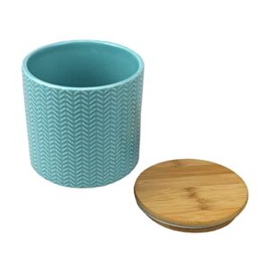 Home Basics Small Wave Design Kitchen Canister (Turquoise) Modern Canister Sets For Kitchen Counter | With Bamboo Lid | Perfect For Storing Dry Food, Baking Staples, Snacks, and More