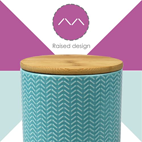 Home Basics Small Wave Design Kitchen Canister (Turquoise) Modern Canister Sets For Kitchen Counter | With Bamboo Lid | Perfect For Storing Dry Food, Baking Staples, Snacks, and More