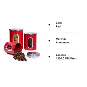 Mixpresso 3 Piece Red Canisters Sets For The Kitchen, Kitchen Jars With See Through Window, Airtight Coffee Container Tea Organizer & Sugar Canister, Kitchen Canisters Set of 3 Red Kitchen Decor.