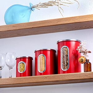 Mixpresso 3 Piece Red Canisters Sets For The Kitchen, Kitchen Jars With See Through Window, Airtight Coffee Container Tea Organizer & Sugar Canister, Kitchen Canisters Set of 3 Red Kitchen Decor.