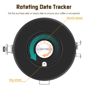 Miscedence Coffee canister for ground coffee with Scoop Date Tracker One Way Co2 Valve 304 Stainless Steel Kitchen Food Airtight storage container for Coffee Beans,Grounds,Tea,Sugar (Silver, 22oz)