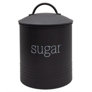 AuldHome Enamelware Black Sugar Canister; Modern Farmhouse Staples Storage for Kitchen