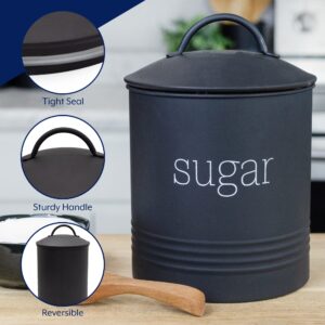 AuldHome Enamelware Black Sugar Canister; Modern Farmhouse Staples Storage for Kitchen