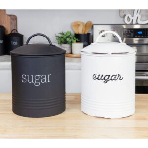 AuldHome Enamelware Black Sugar Canister; Modern Farmhouse Staples Storage for Kitchen