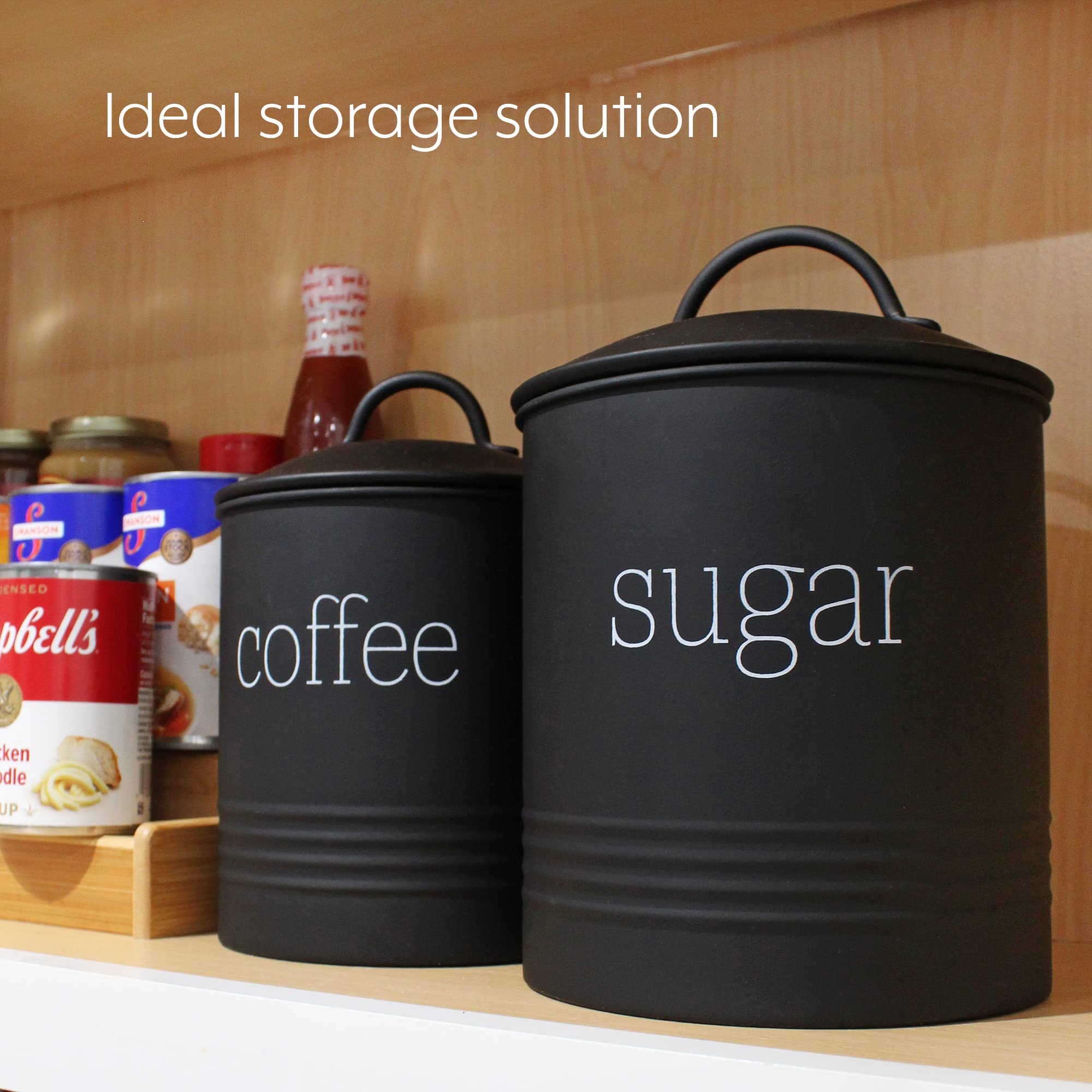 AuldHome Enamelware Black Sugar Canister; Modern Farmhouse Staples Storage for Kitchen