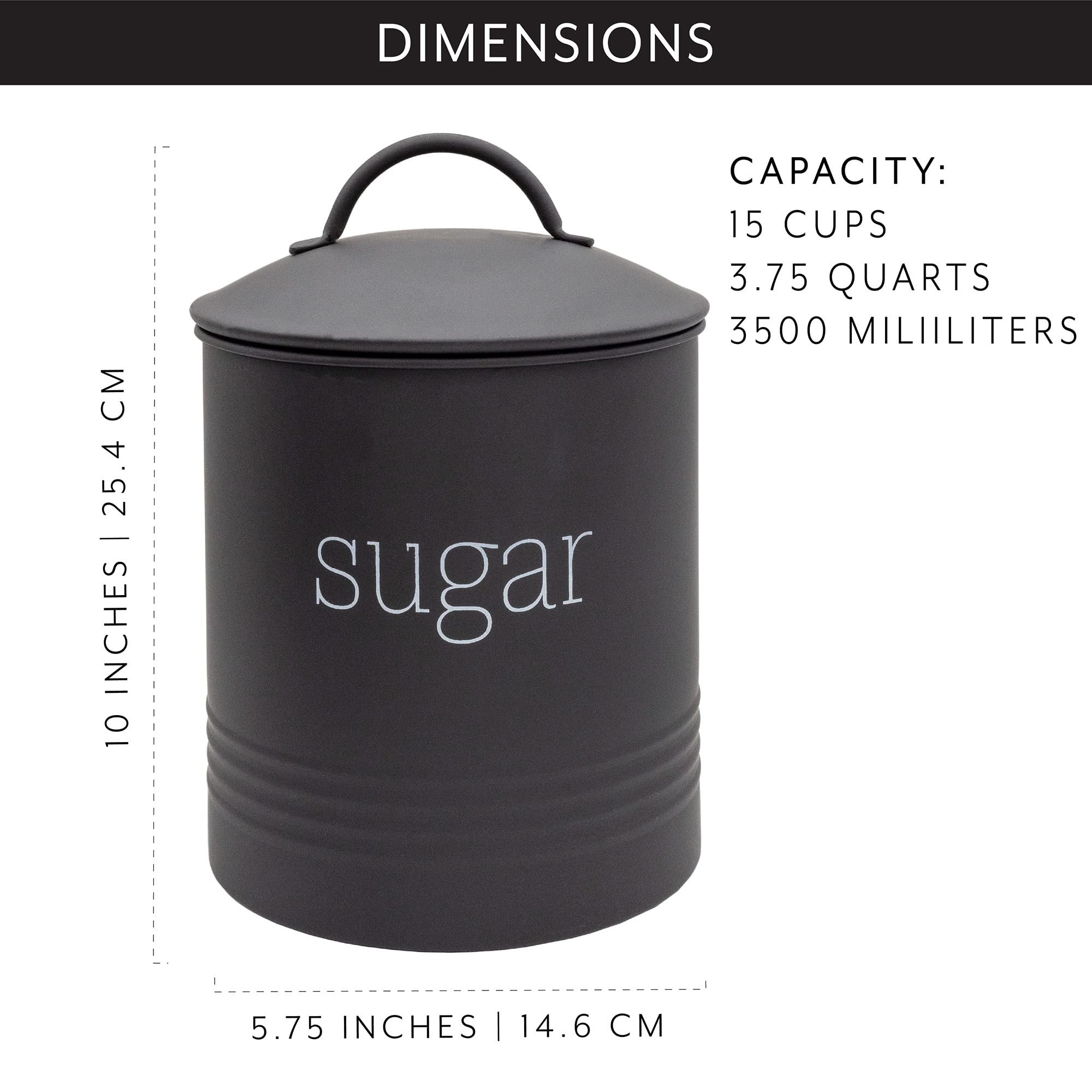 AuldHome Enamelware Black Sugar Canister; Modern Farmhouse Staples Storage for Kitchen