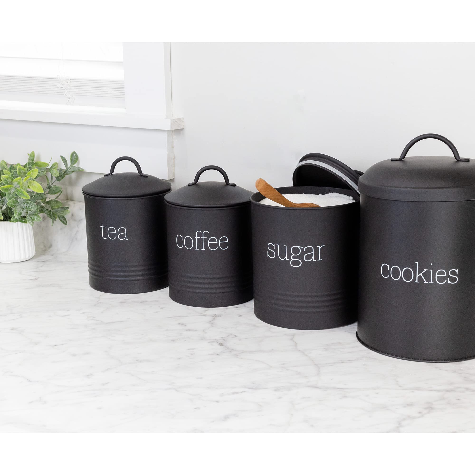 AuldHome Enamelware Black Sugar Canister; Modern Farmhouse Staples Storage for Kitchen