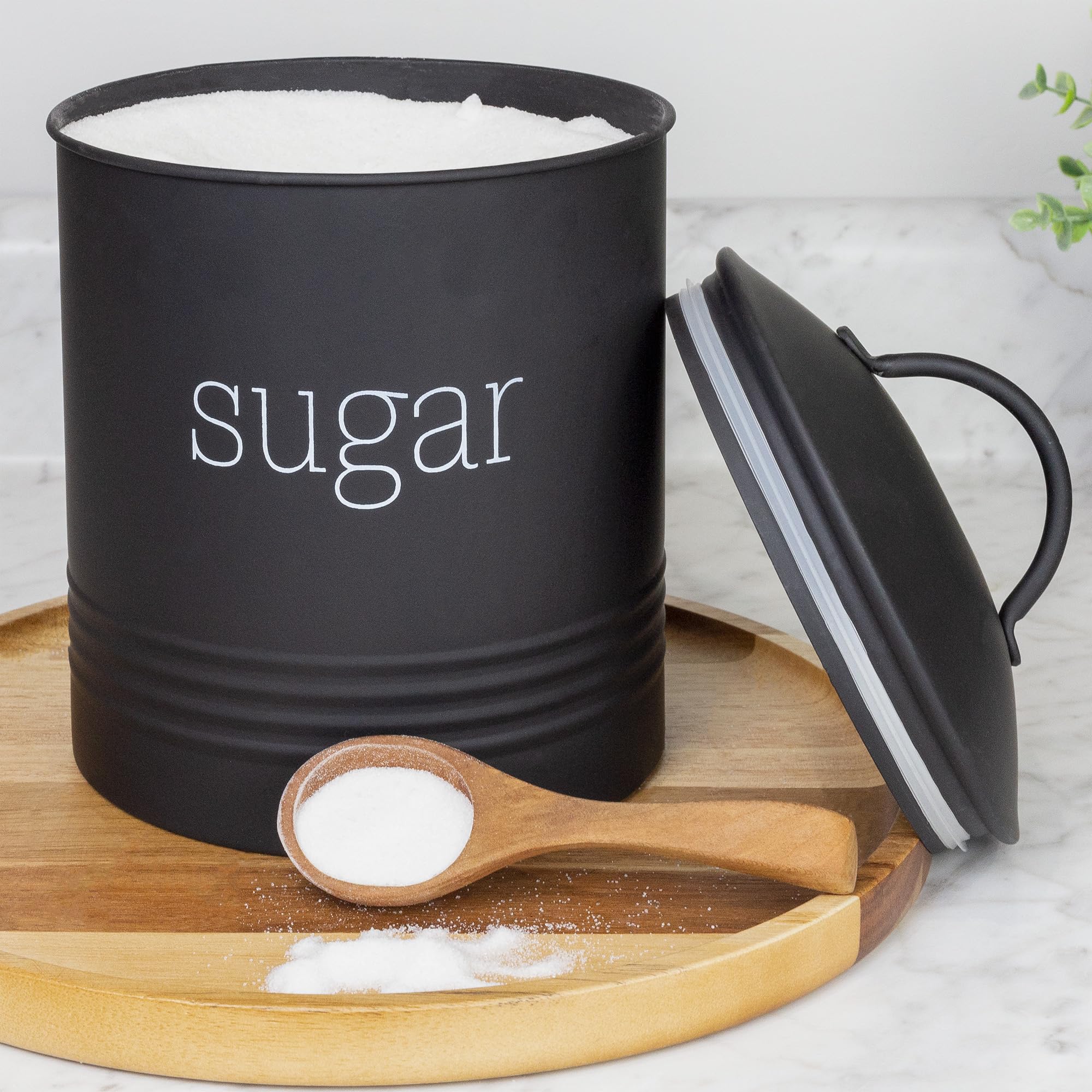 AuldHome Enamelware Black Sugar Canister; Modern Farmhouse Staples Storage for Kitchen