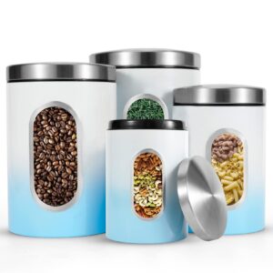 jennimer kitchen canisters set of 4,stainless steel with transparent windows for sugar food tea coffee candy storage(gradient blue)