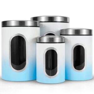 JENNIMER Kitchen Canisters Set of 4,Stainless Steel with Transparent Windows for Sugar Food Tea Coffee Candy Storage(Gradient Blue)